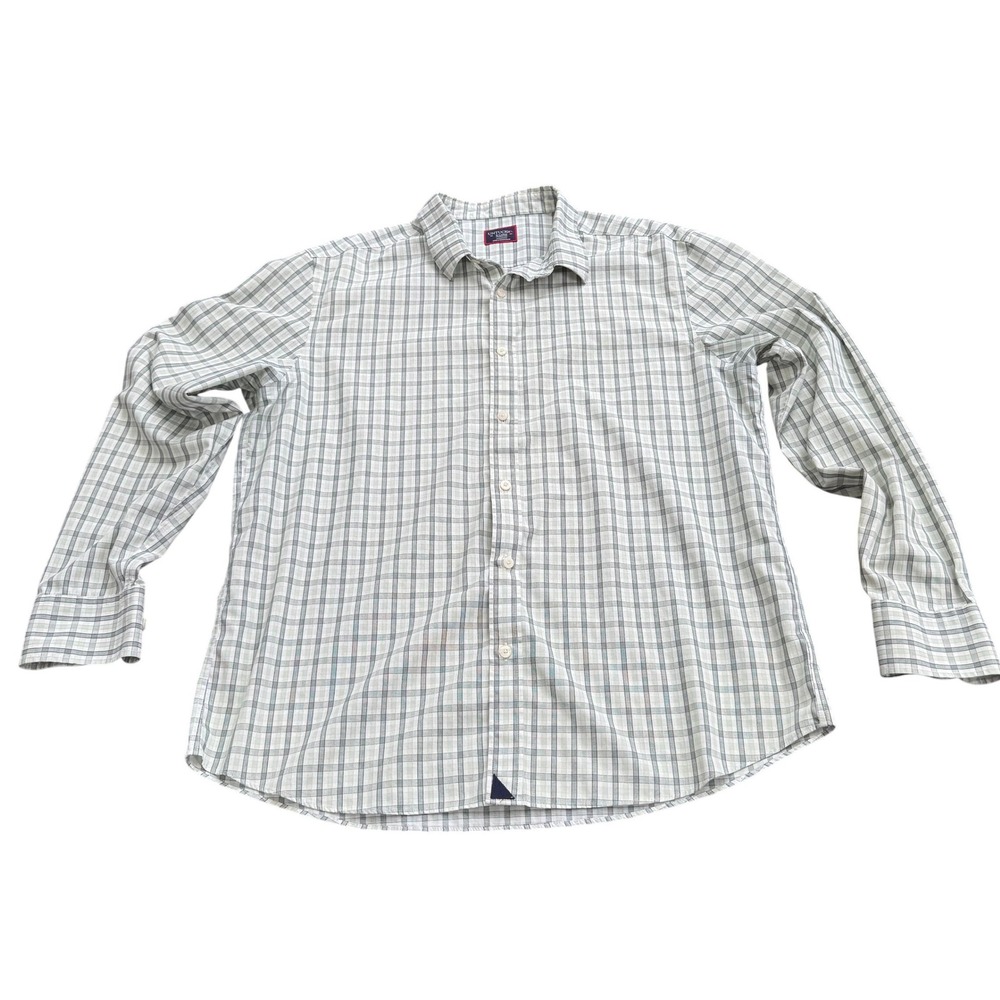 UNTUCKit Mens XL Green White Plaid Wrinkle Free Cotton Long Sleeve Button Down